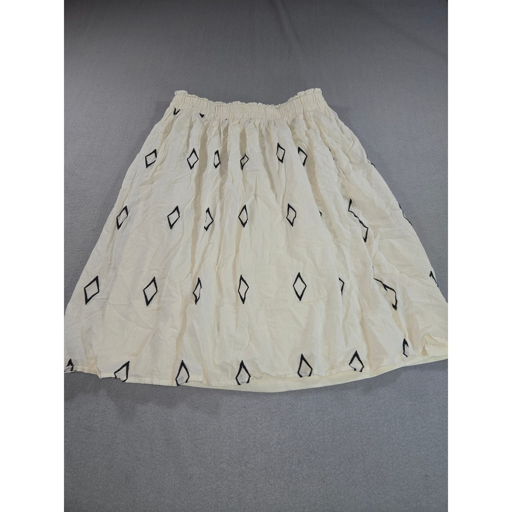 Polagram Skirt Womens Large Cream Black Diamond Geometric Elastic Waist Midi